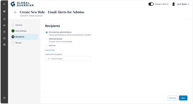 Admin Notifications - Recipients