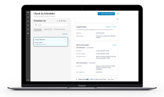 Check-In Schedules - Schedule List 1
