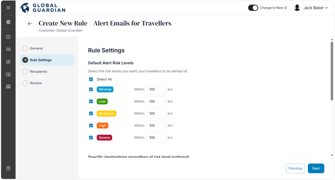Email Alerts to Travelers - Alert Risk Levels
