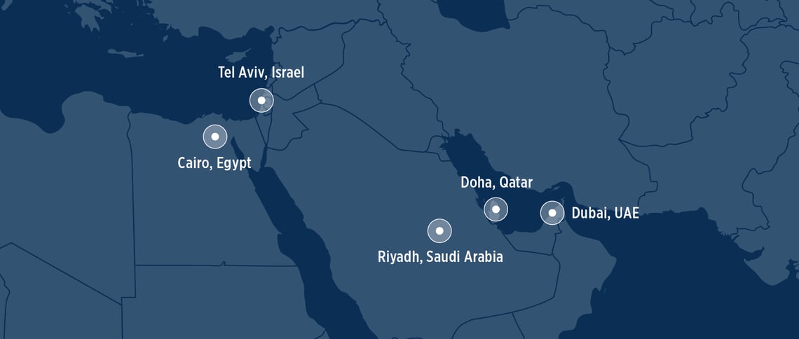 map of major hubs in the Middle East