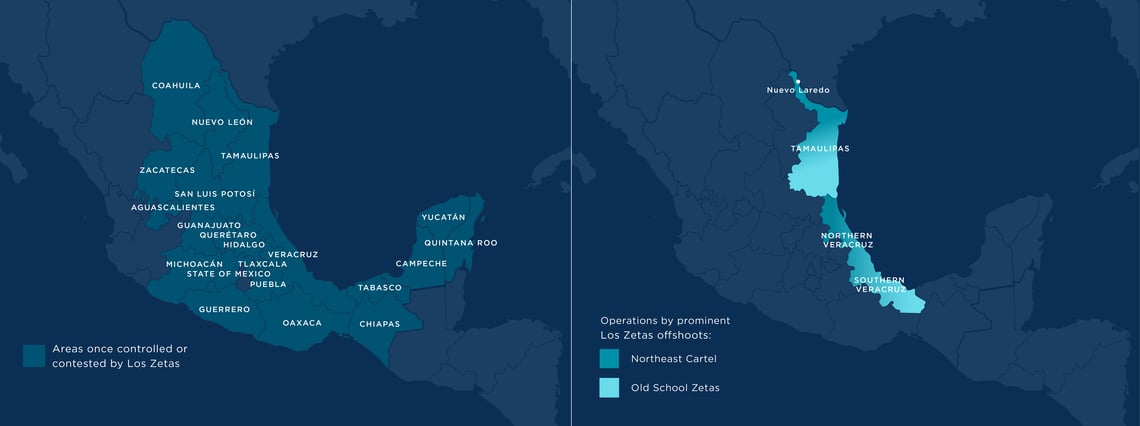 map of los zetas cartel and offshoot cartel activity