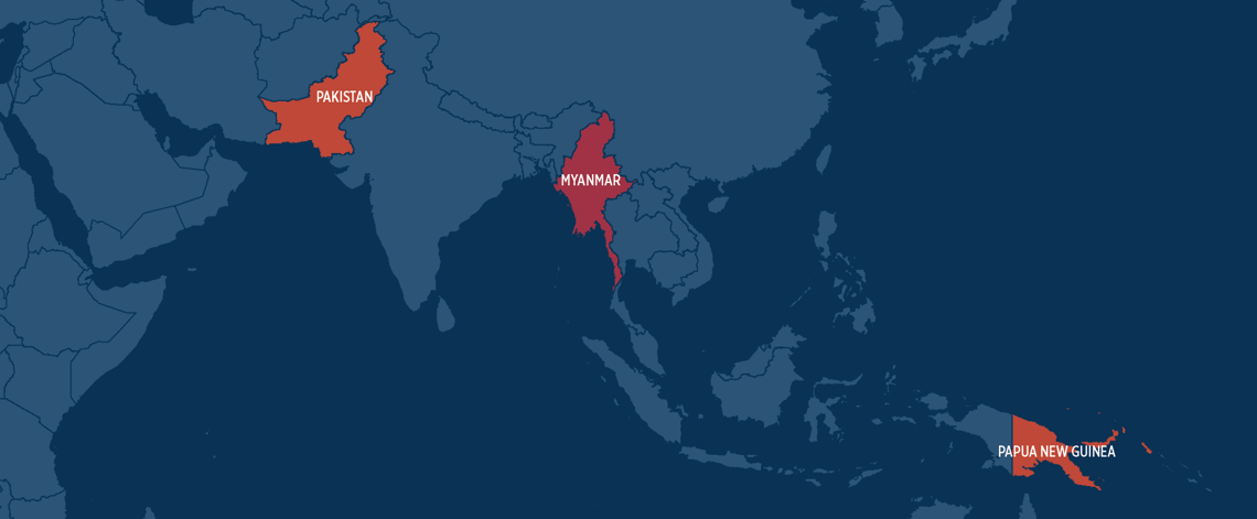 Map of the most dangerous countries in the Asia-Pacific region.