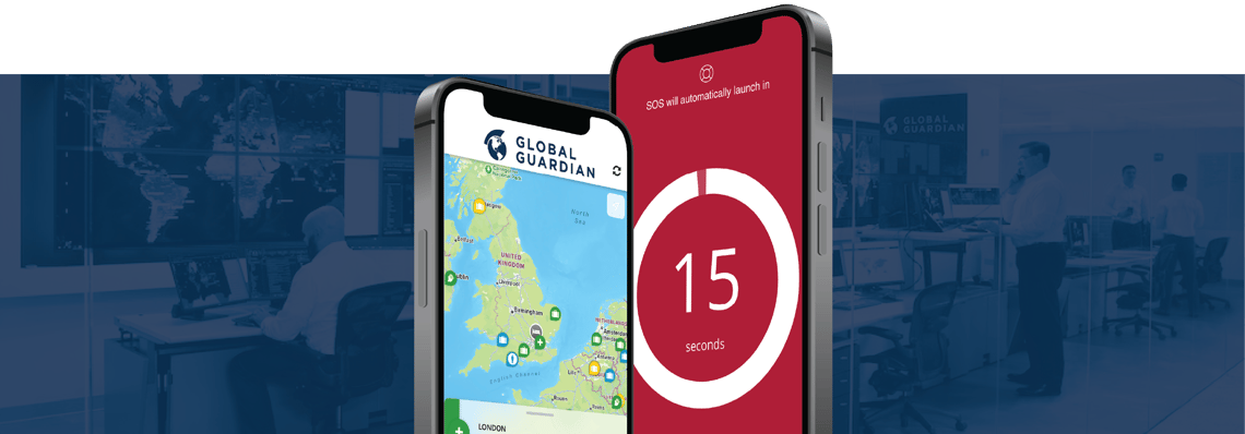 HALO App Screens and Global Guardian 24/7 Ops Center