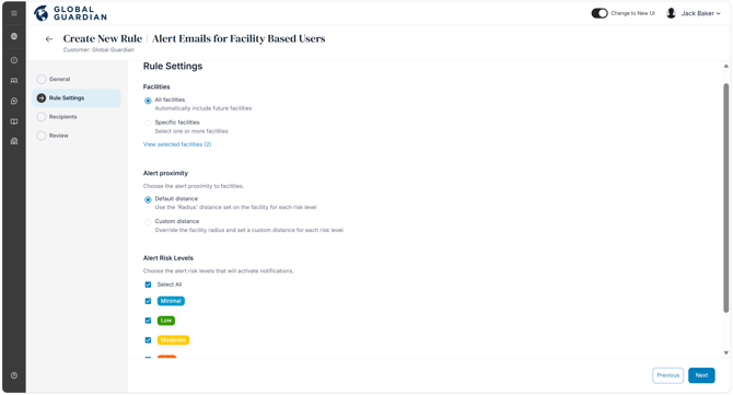 HALO - Alert Emails Facility Based Users - Rule Settings