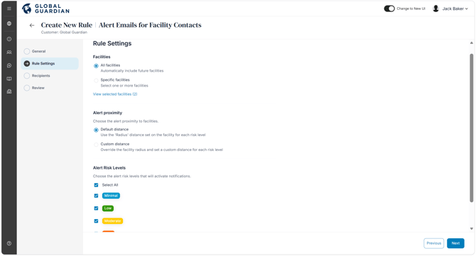 HALO - Alert Emails Facility Contacts - Rule Settings