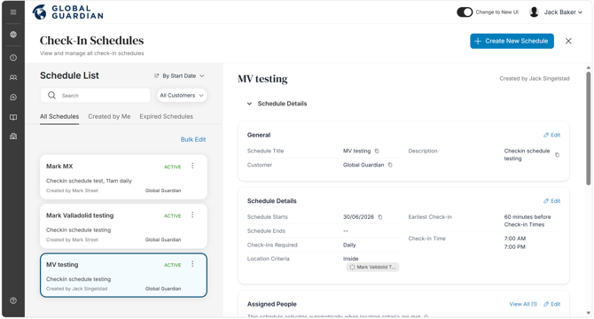 HALO - Check-In Schedules - Create Schedule - Scheduled Check-Ins