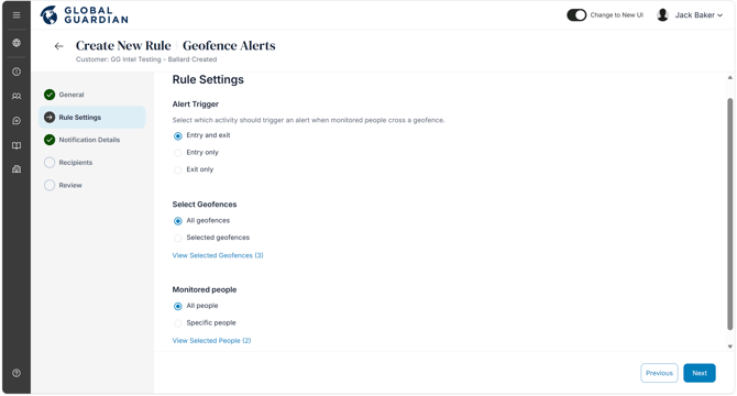 HALO - Create Geonfence Alert - Rule Settings