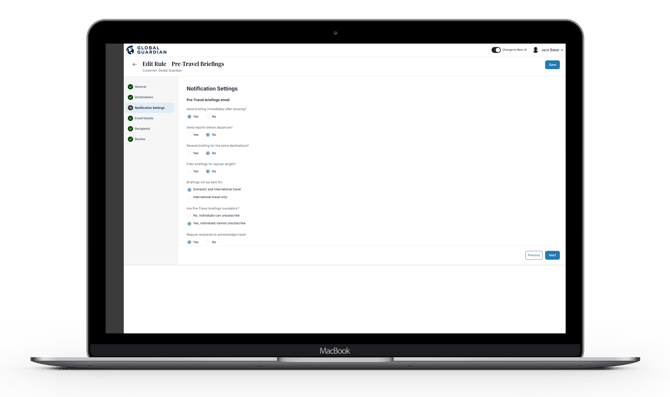 HALO - Platform Notifications - Pre-Travel Briefings - Notification Settings-1
