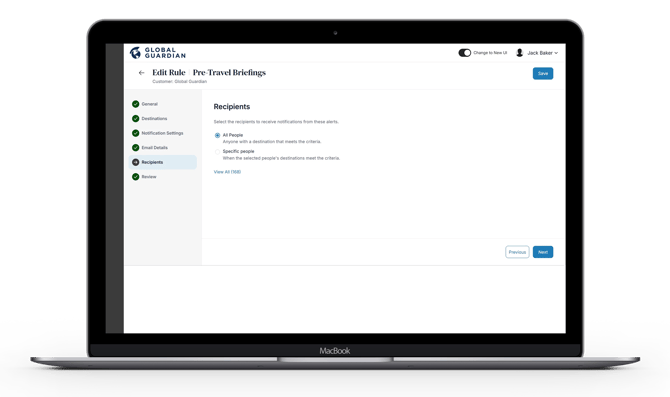 HALO - Platform Notifications - Pre-Travel Briefings - Recipients-1