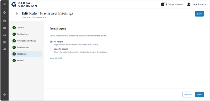 HALO - Platform Notifications - Pre-Travel Briefings - Recipients