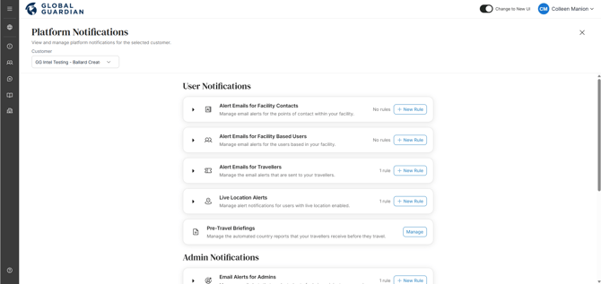 Notifications Section