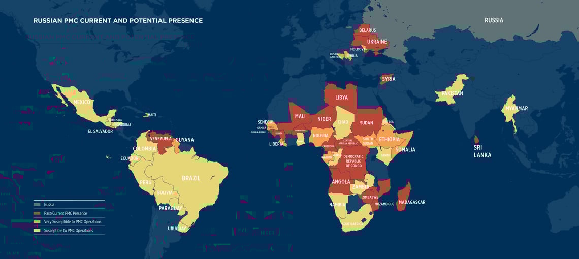 map of russian pmc presence around the world