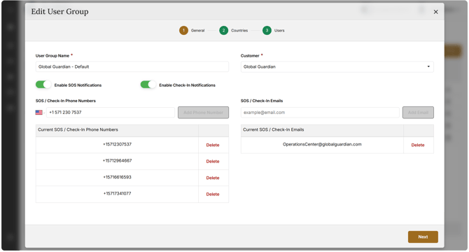 SOS Admin Notifications - Edit User Group