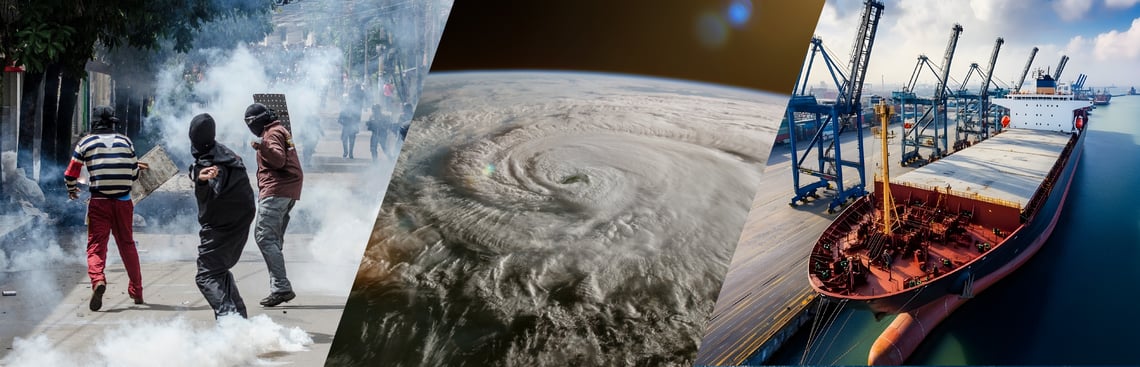 global risks: protest, hurricane, supply chain disruption