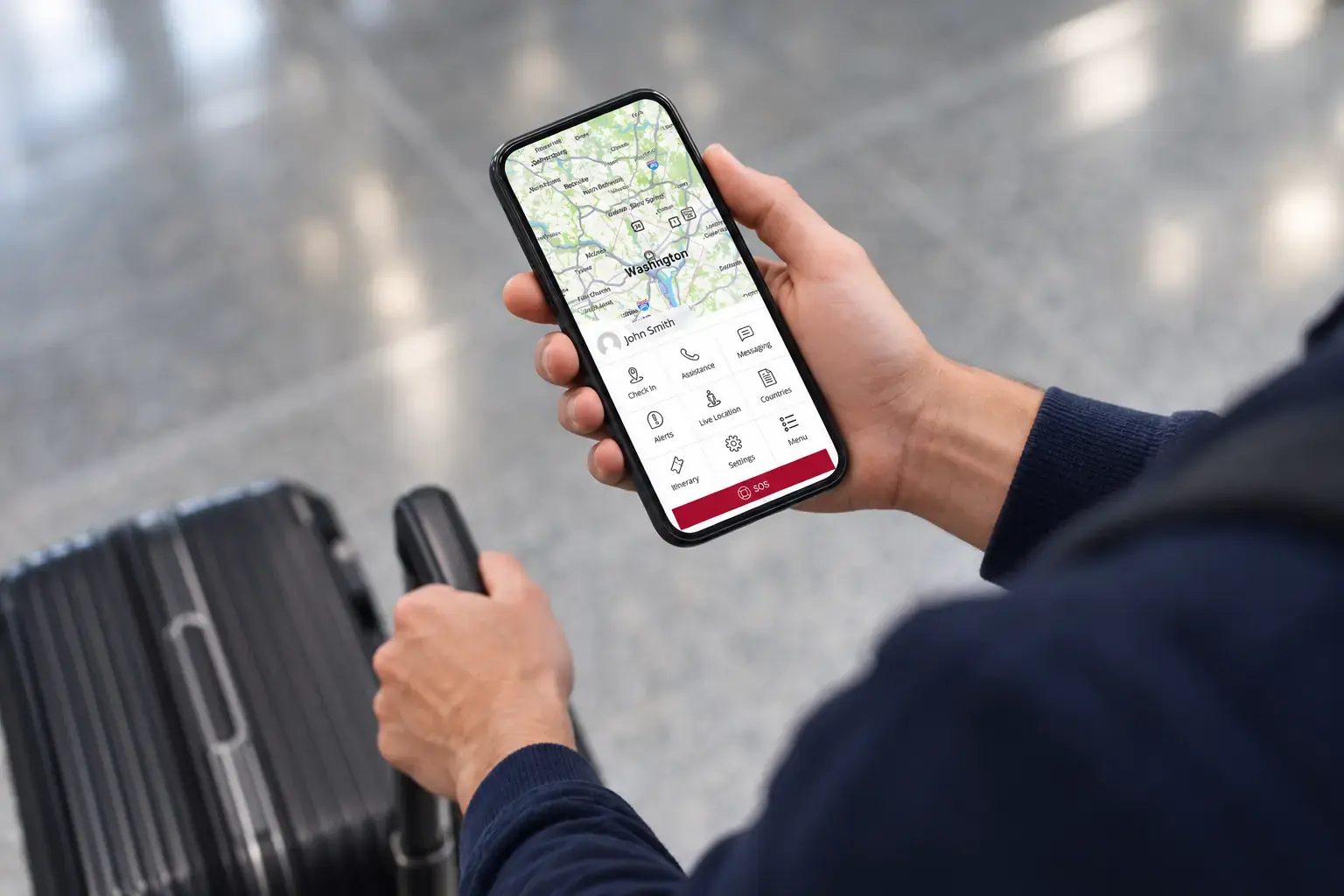 Traveler using the HALO app